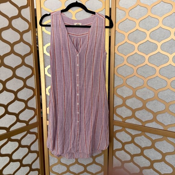 Marine Layer Size M Purple Lavender Stripe Linen Blend Lake Tank Dress - Picture 3 of 16